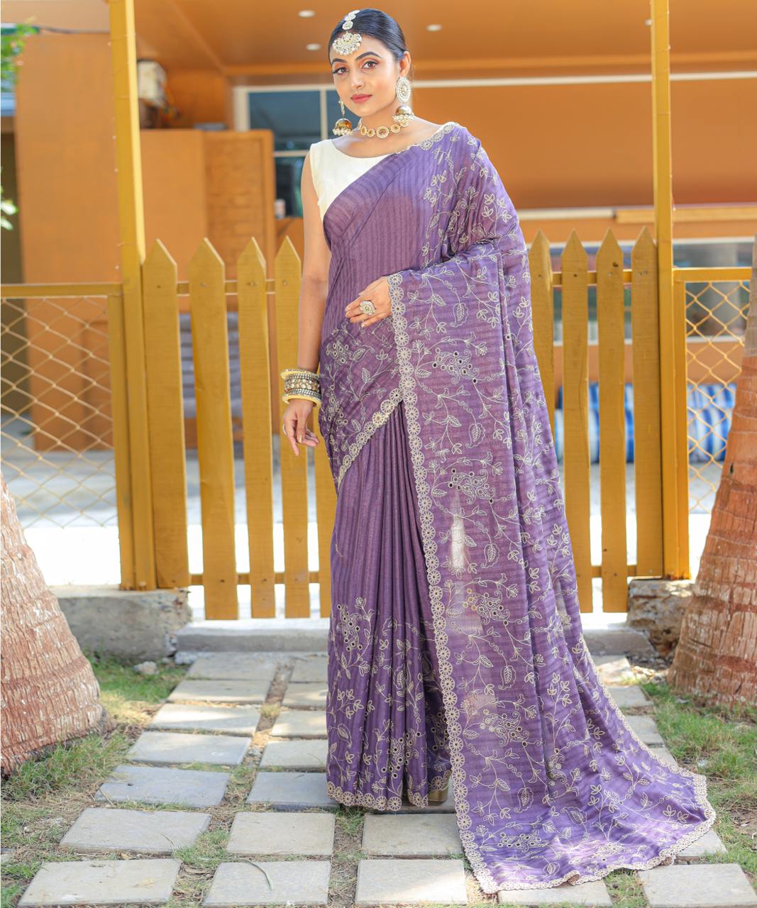 Women's Royal Prussian Blue Georgette Saree with Intricate Silver Thread & Mirror Work Embroidery – Perfect for Festive & Wedding Celebrations - Image 25